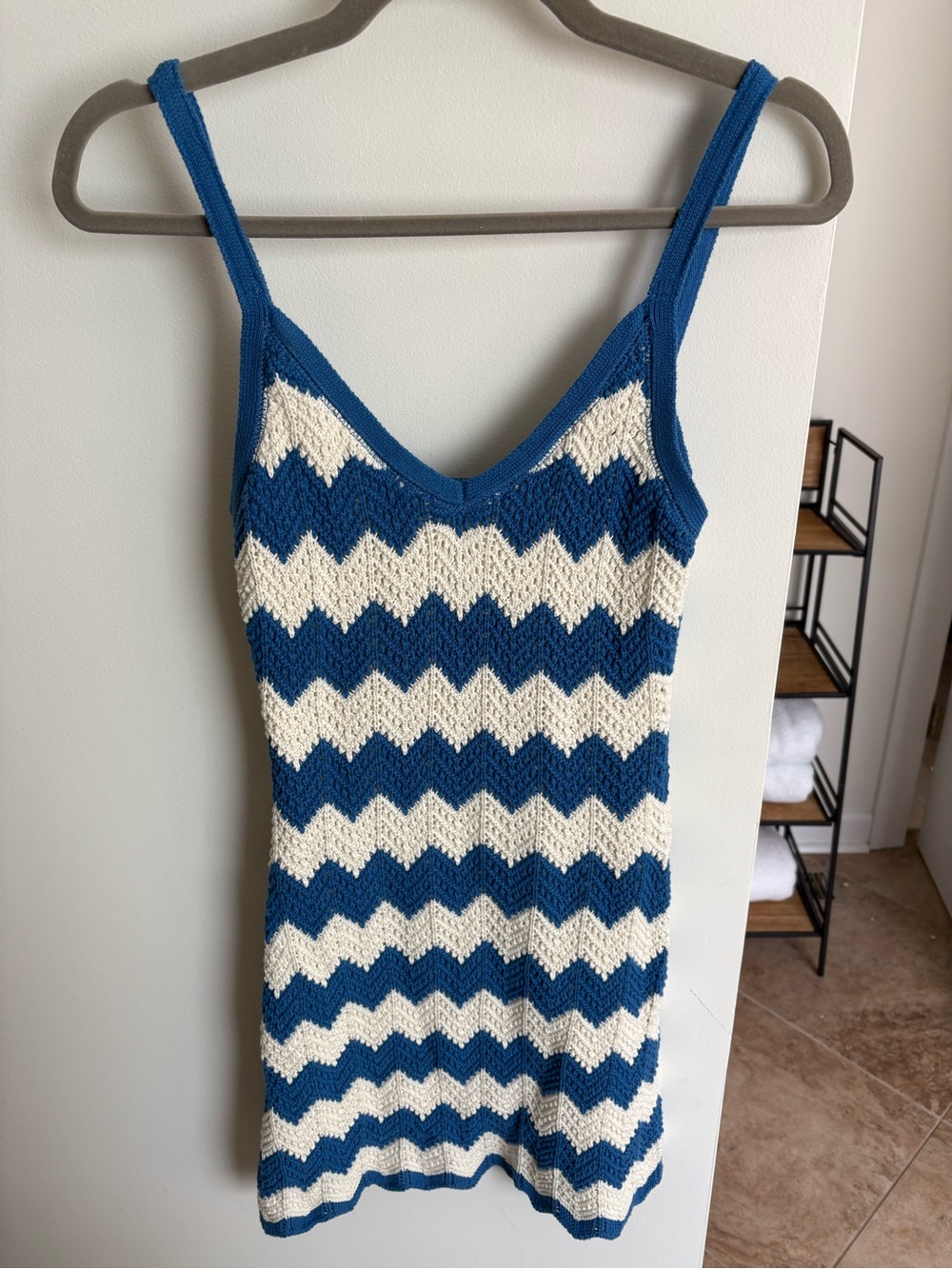 Z Supply Blue and Cream Chevron Knit Tank Dress